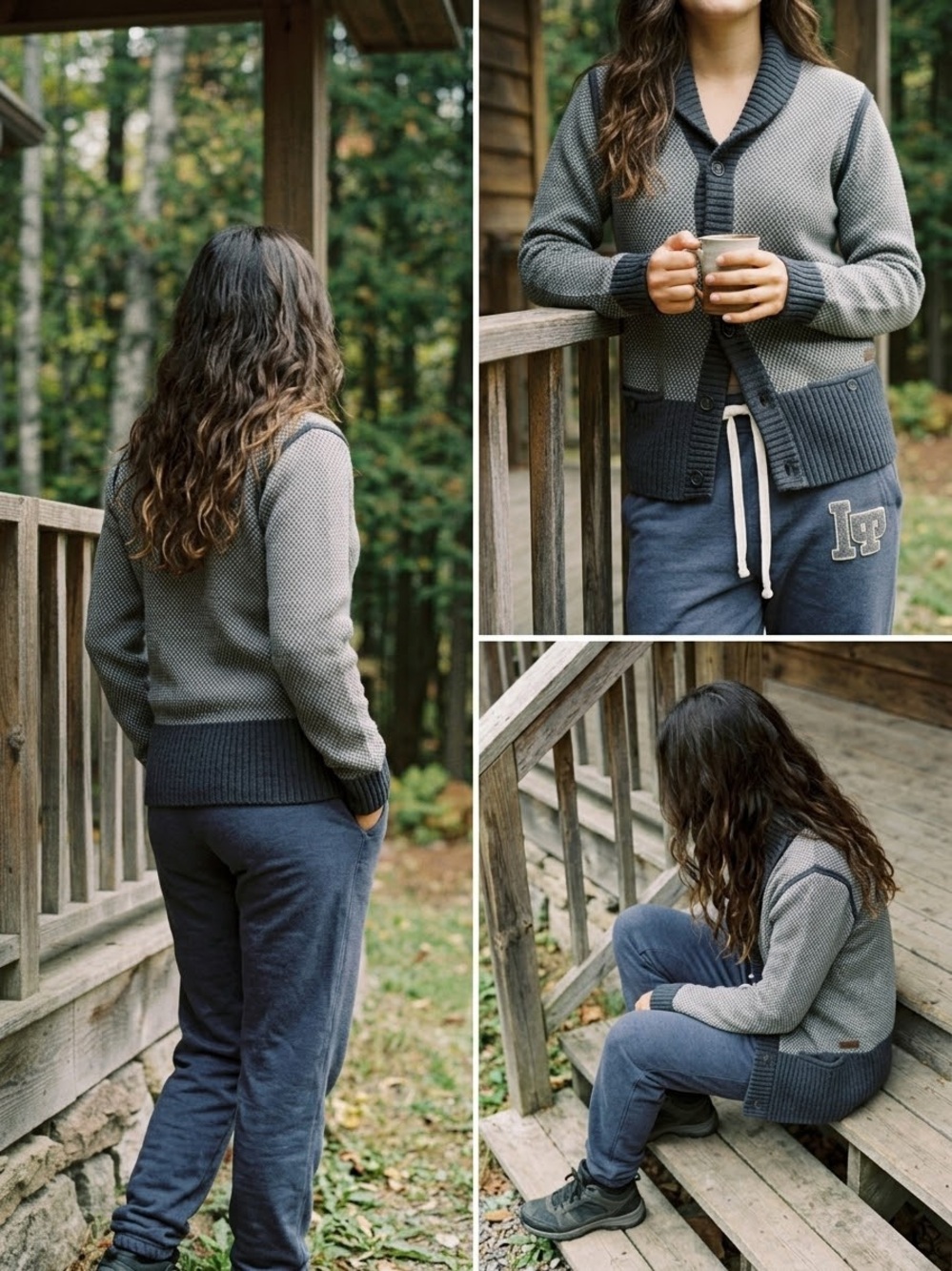 Roots Blue Gray Cardigan with Navy Track Joggers